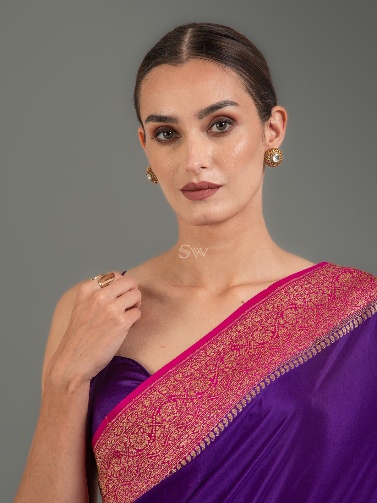 Purple Plain Crepe Silk Handloom Banarasi Saree - Sacred Weaves
