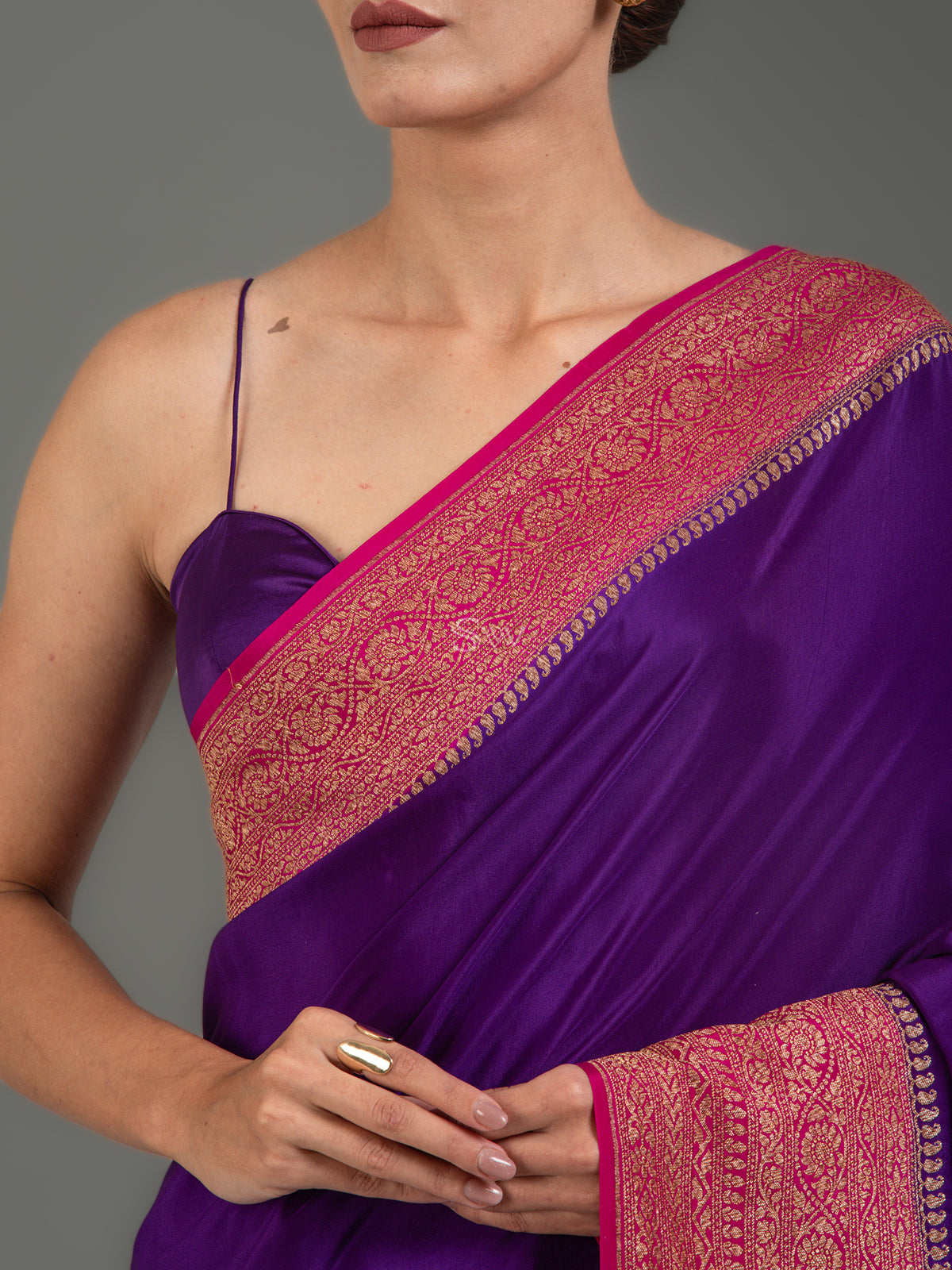 Purple Plain Crepe Silk Handloom Banarasi Saree - Sacred Weaves