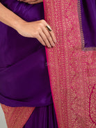 Purple Plain Crepe Silk Handloom Banarasi Saree - Sacred Weaves