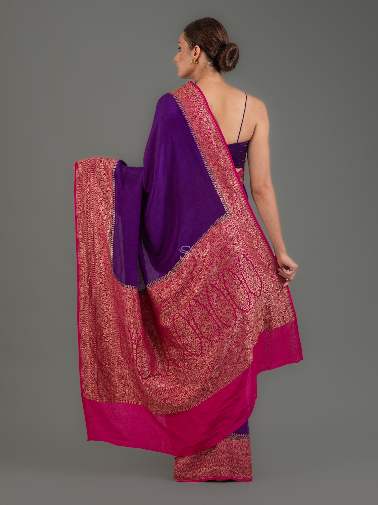 Purple Plain Crepe Silk Handloom Banarasi Saree - Sacred Weaves