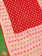 Red Booti Khaddi Georgette Handloom Banarasi Saree - Sacred Weaves