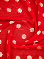 Red Booti Khaddi Georgette Handloom Banarasi Saree - Sacred Weaves