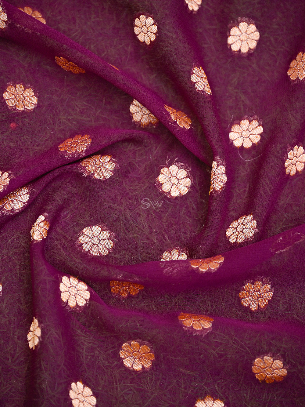 Purple Booti Khaddi Georgette Handloom Banarasi Saree - Sacred Weaves