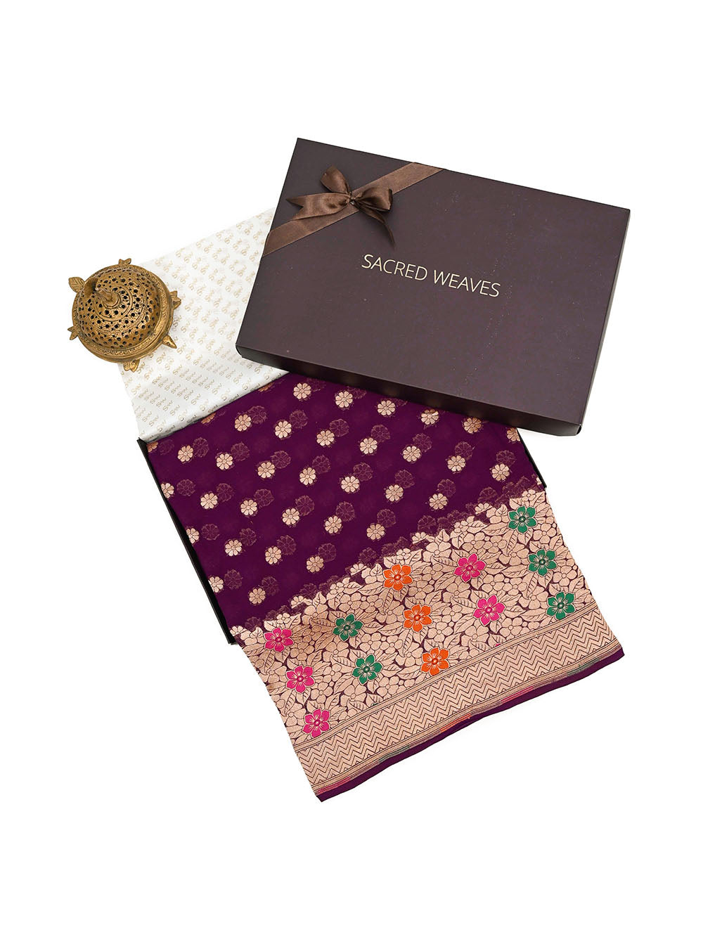 Purple Booti Khaddi Georgette Handloom Banarasi Saree - Gift Box