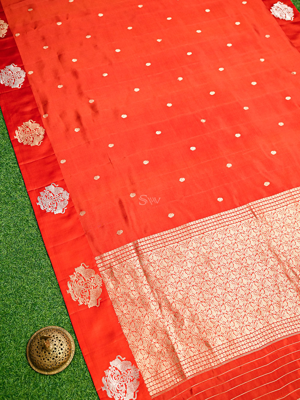 Orange Booti Katan Silk Handloom Banarasi Saree