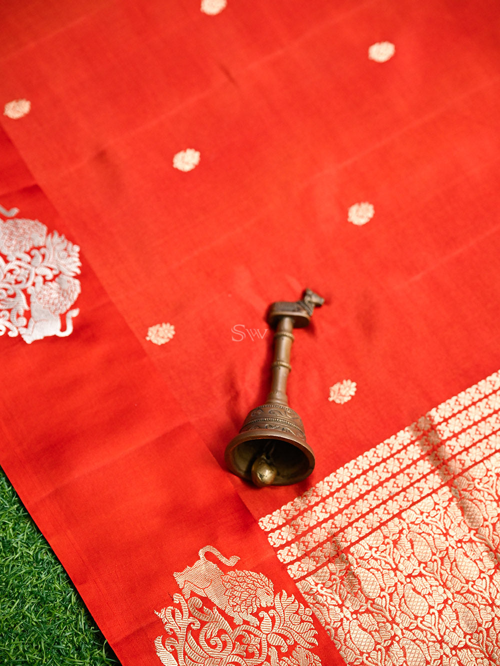 Orange Booti Katan Silk Handloom Banarasi Saree