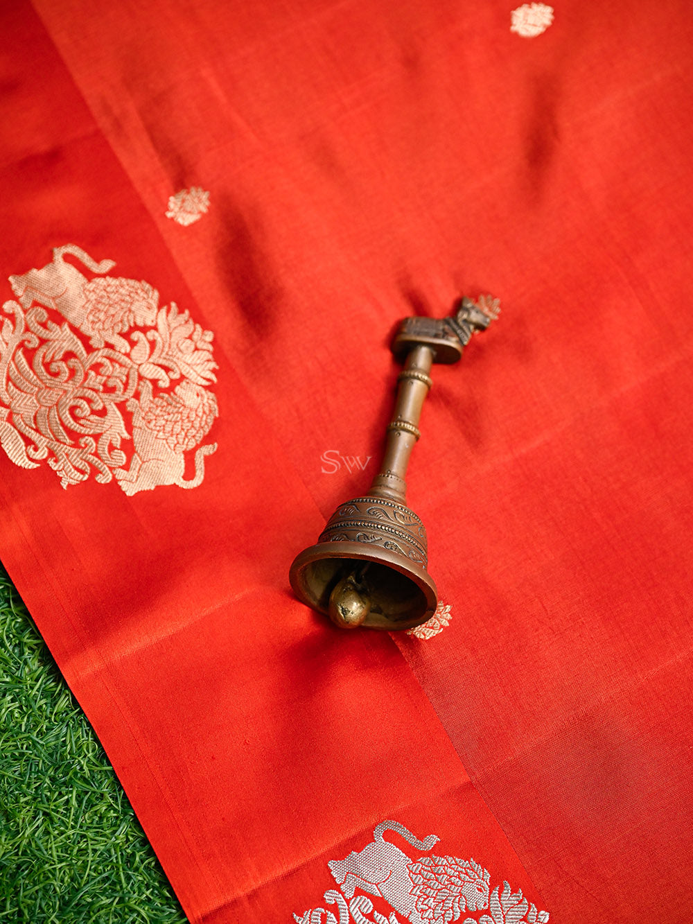Orange Booti Katan Silk Handloom Banarasi Saree