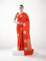 Orange Booti Katan Silk Handloom Banarasi Saree