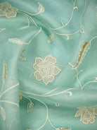 Aqua Green Embroidered Organza Handloom Banarasi Suit - Sacred Weaves