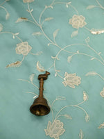 Aqua Green Embroidered Organza Handloom Banarasi Suit - Sacred Weaves