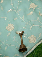 Aqua Green Embroidered Organza Handloom Banarasi Suit - Sacred Weaves