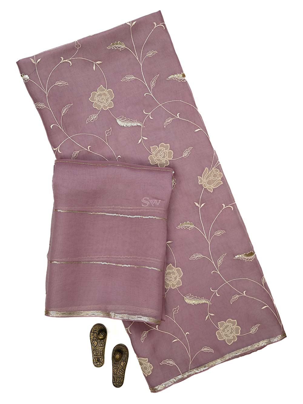 Onion Pink Embroidered Organza Handloom Banarasi Suit - Sacred Weaves