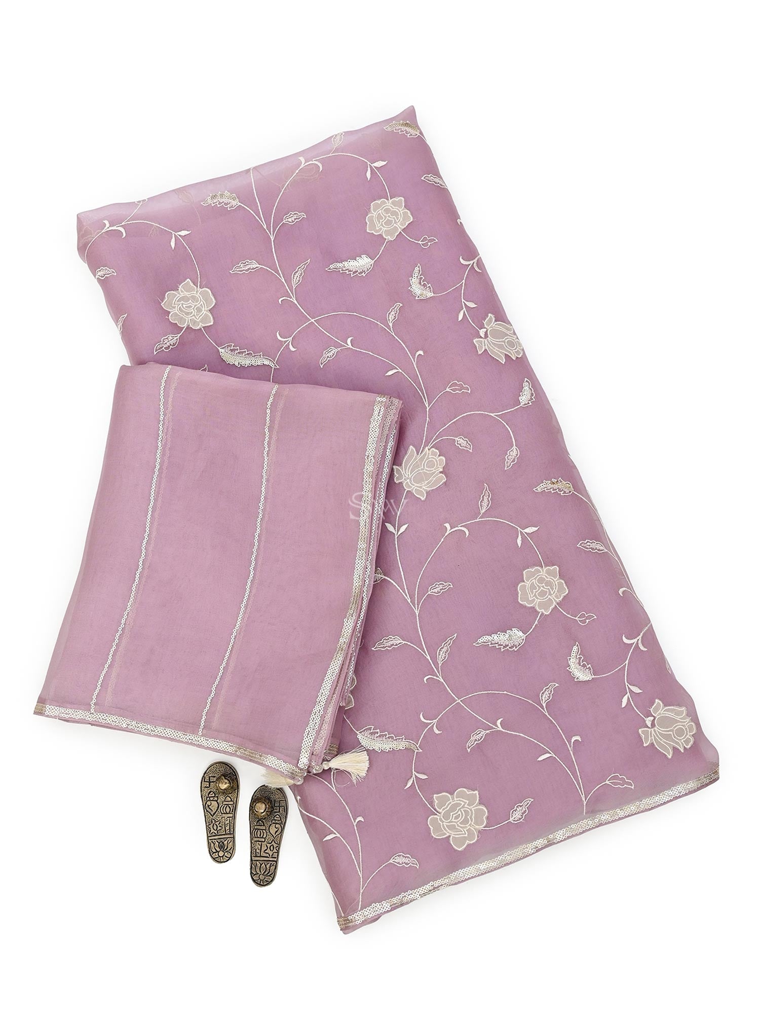 Lilac Embroidery Jaal Organza Handloom Banarasi Suit - Sacred Weaves