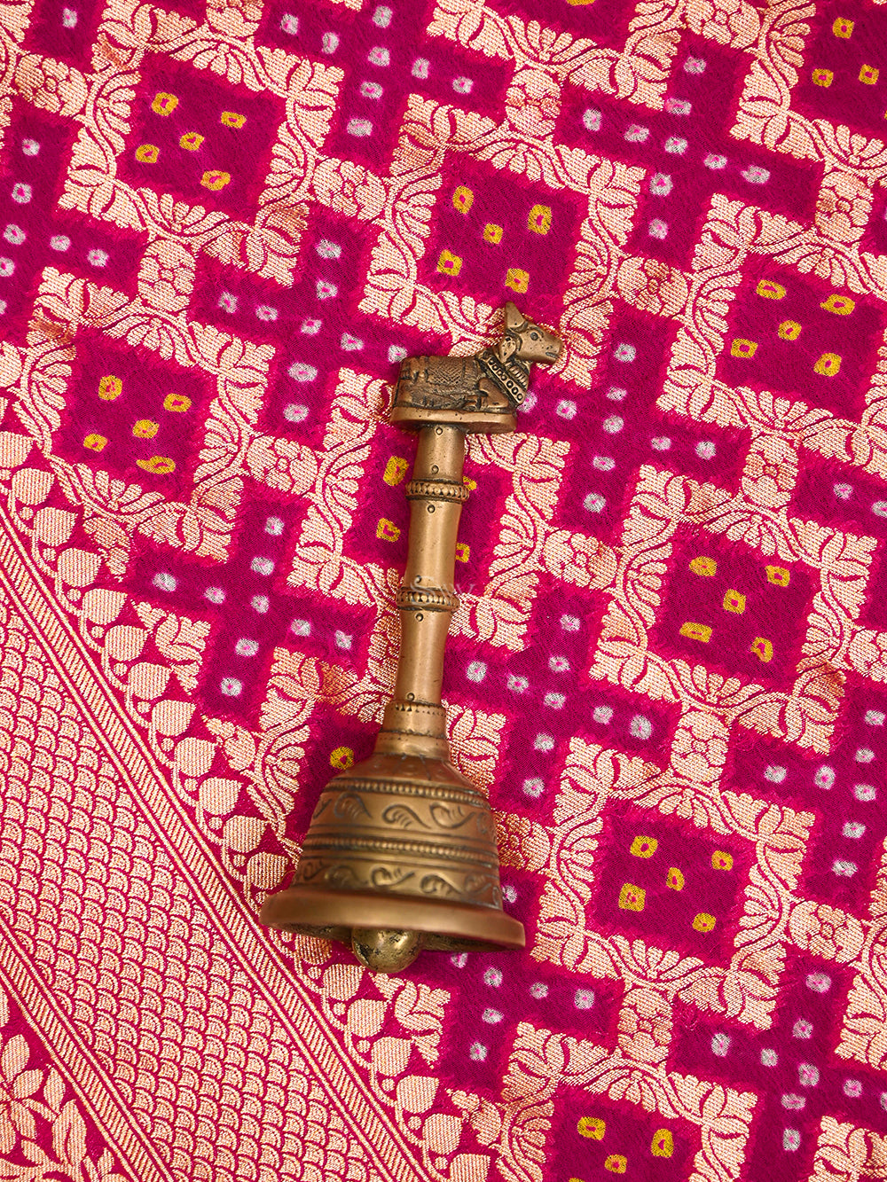 Magenta Bandhani Khaddi Georgette Handloom Banarasi Saree - Sacred Weaves