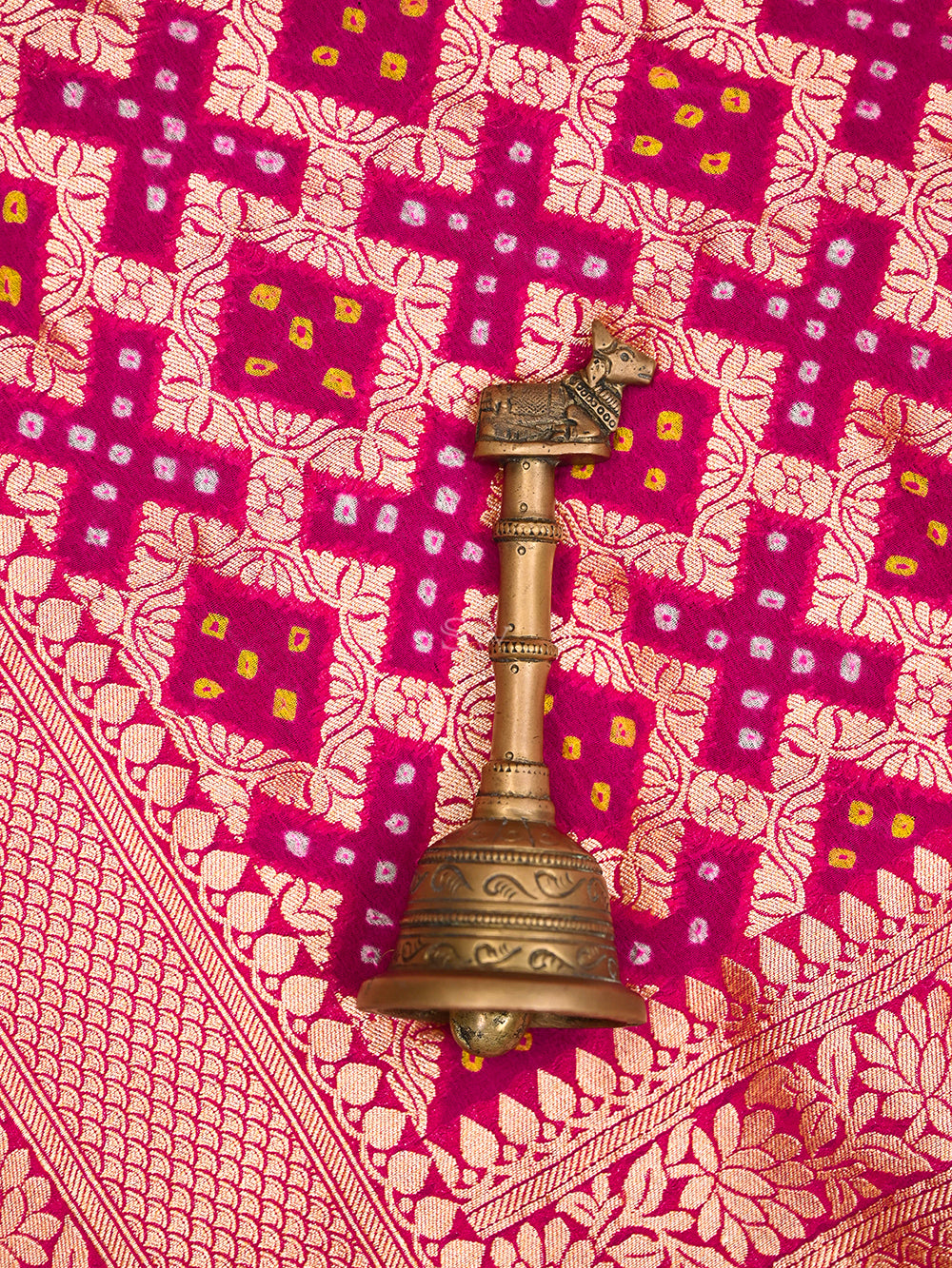 Magenta Bandhani Khaddi Georgette Handloom Banarasi Saree - Sacred Weaves