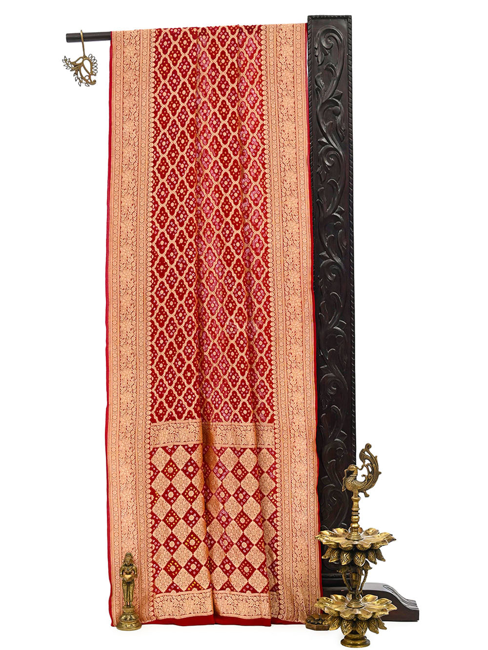 Dark Maroon Bandhani Khaddi Georgette Handloom Banarasi Saree - Sacred Weaves
