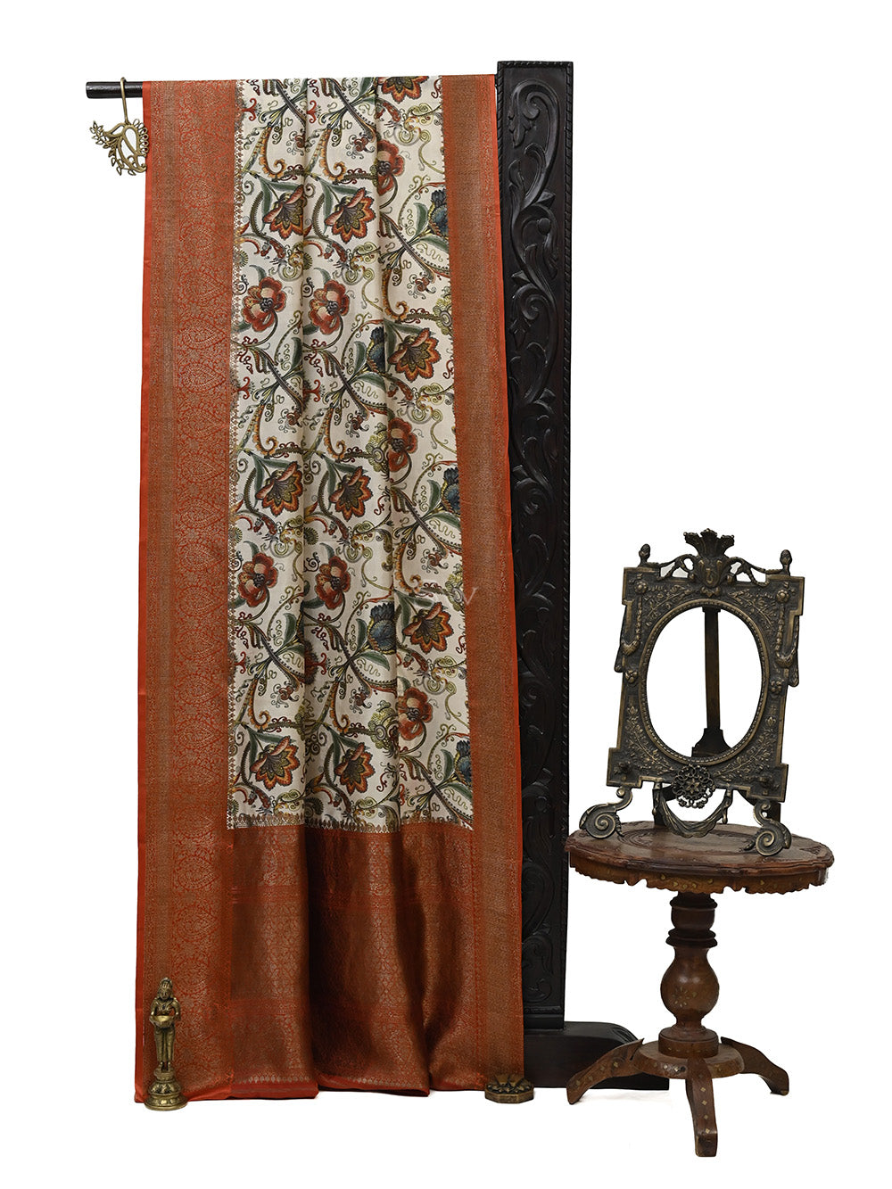 Off White Chiniya Silk Handloom Printed Banarasi Saree - Sacred Weaves