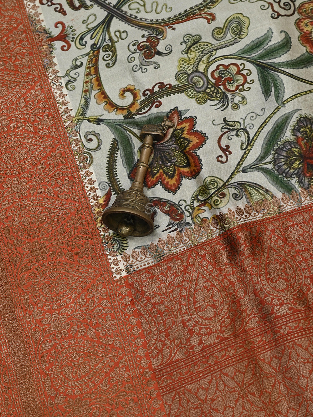 Off White Chiniya Silk Handloom Printed Banarasi Saree - Sacred Weaves