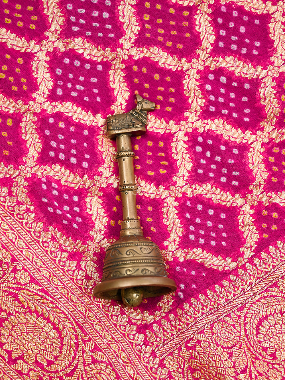 Bright Pink Bandhani Khaddi Georgette Handloom Banarasi Dupatta