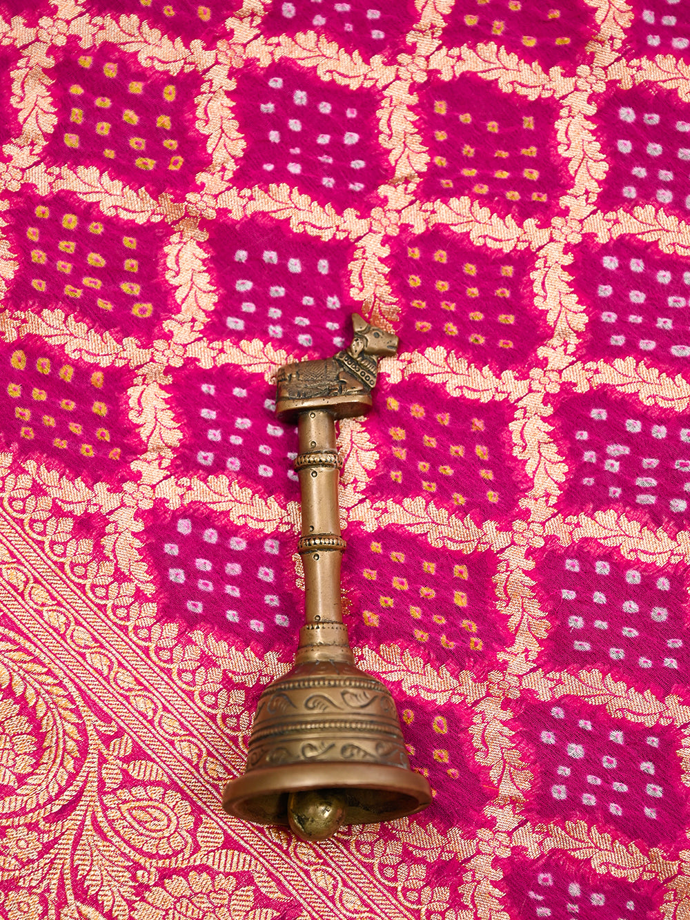 Bright Pink Bandhani Khaddi Georgette Handloom Banarasi Dupatta