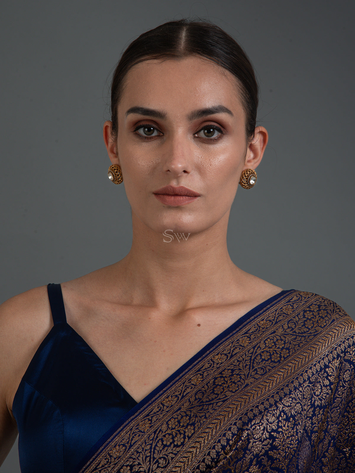 Navy Blue Jaal Crepe Silk Handloom Banarasi Saree - Sacred Weaves 