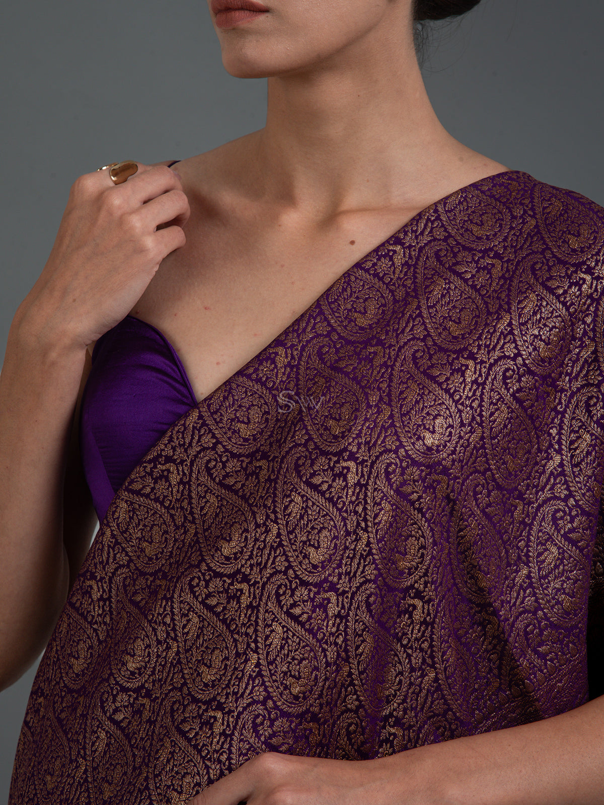 Purple Jaal Crepe Silk Handloom Banarasi Saree - Sacred Weaves 