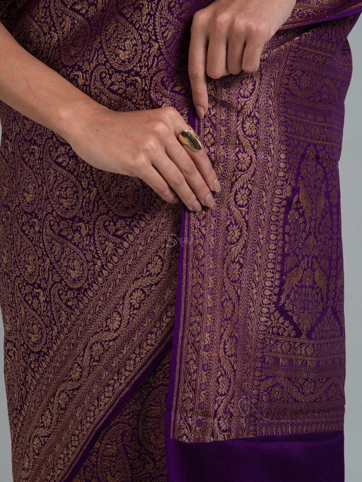 Purple Jaal Crepe Silk Handloom Banarasi Saree - Sacred Weaves 