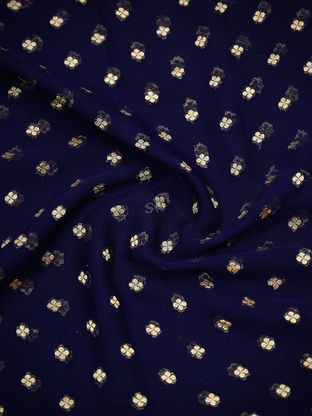 Navy Blue Booti Khaddi Georgette Handloom Banarasi Saree - Sacred Weaves