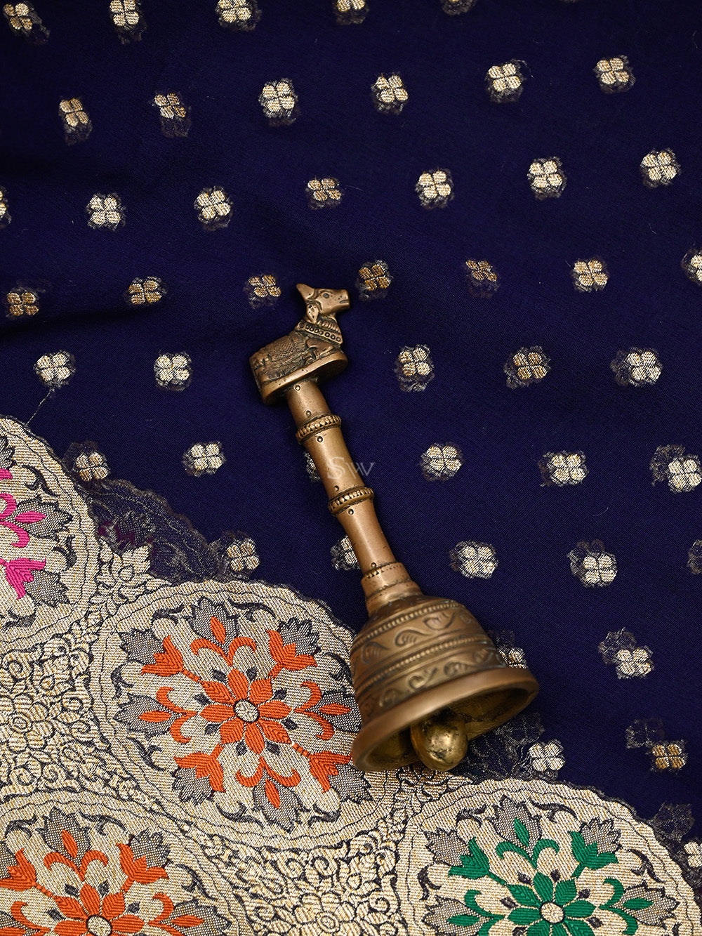 Navy Blue Booti Khaddi Georgette Handloom Banarasi Saree - Sacred Weaves