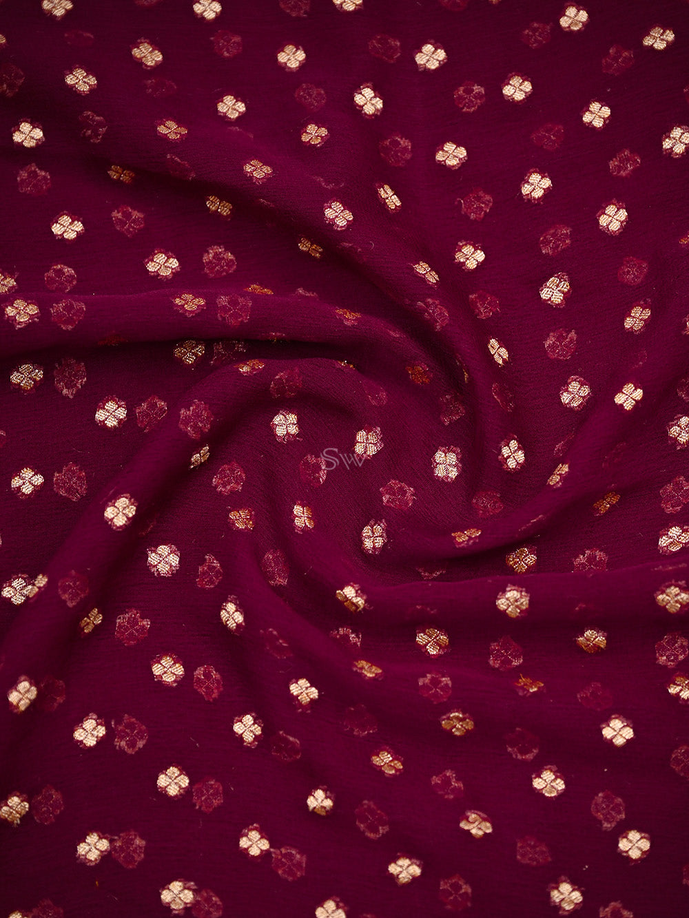 Wine Booti Khaddi Georgette Handloom Banarasi Saree - Sacred Weaves