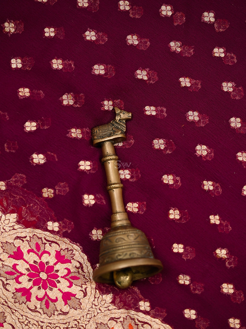 Wine Booti Khaddi Georgette Handloom Banarasi Saree - Sacred Weaves