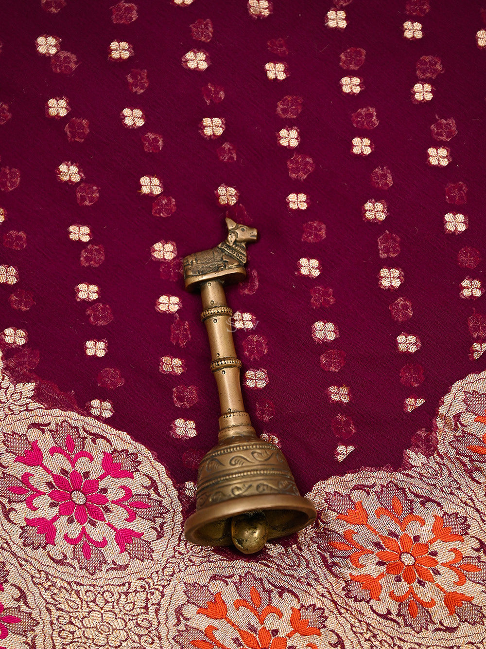Wine Booti Khaddi Georgette Handloom Banarasi Saree - Sacred Weaves