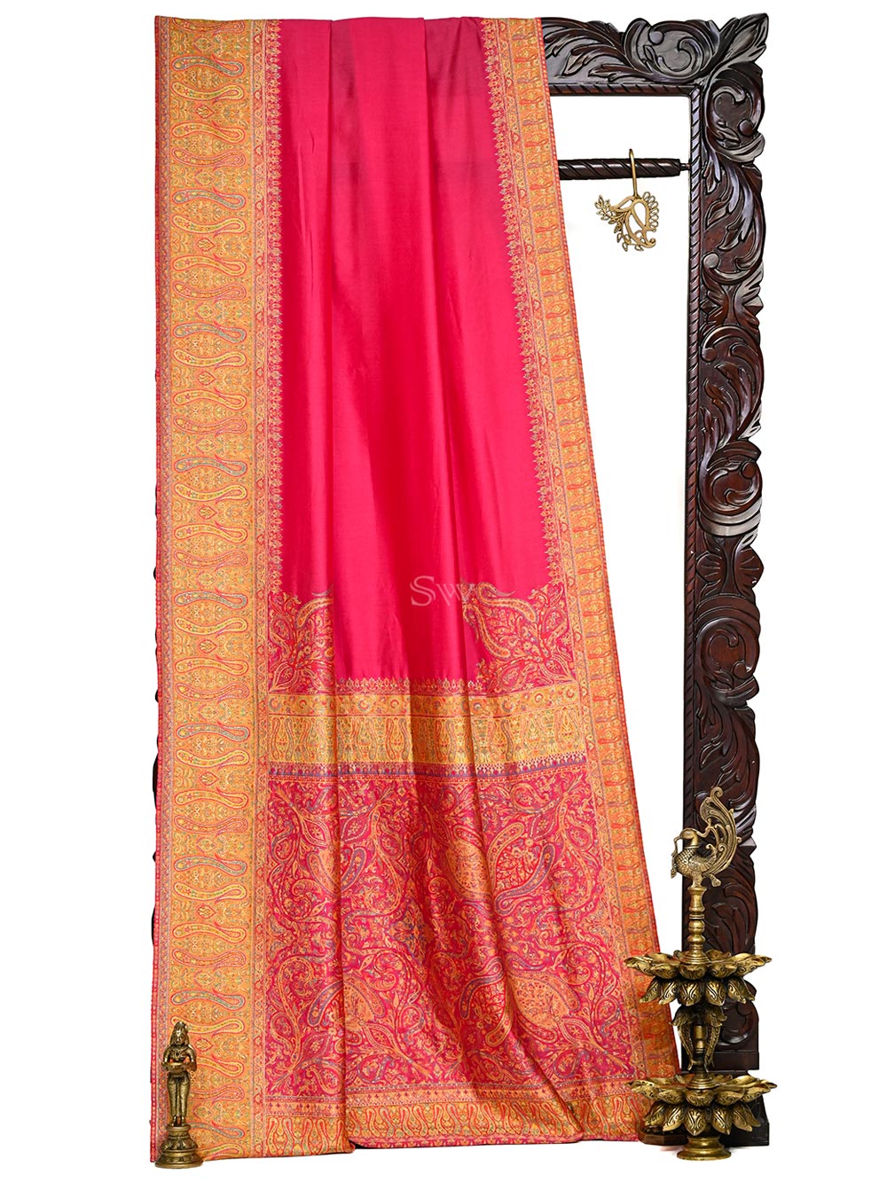 Magenta Pashmina Moonga Silk Handloom Banarasi Saree