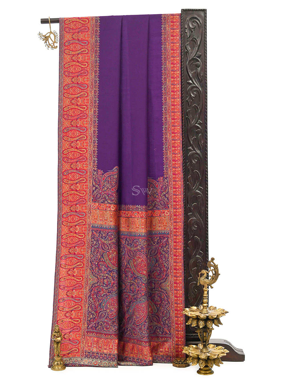 Purple Pashmina Moonga Silk Handloom Banarasi Saree - Sacred Weaves