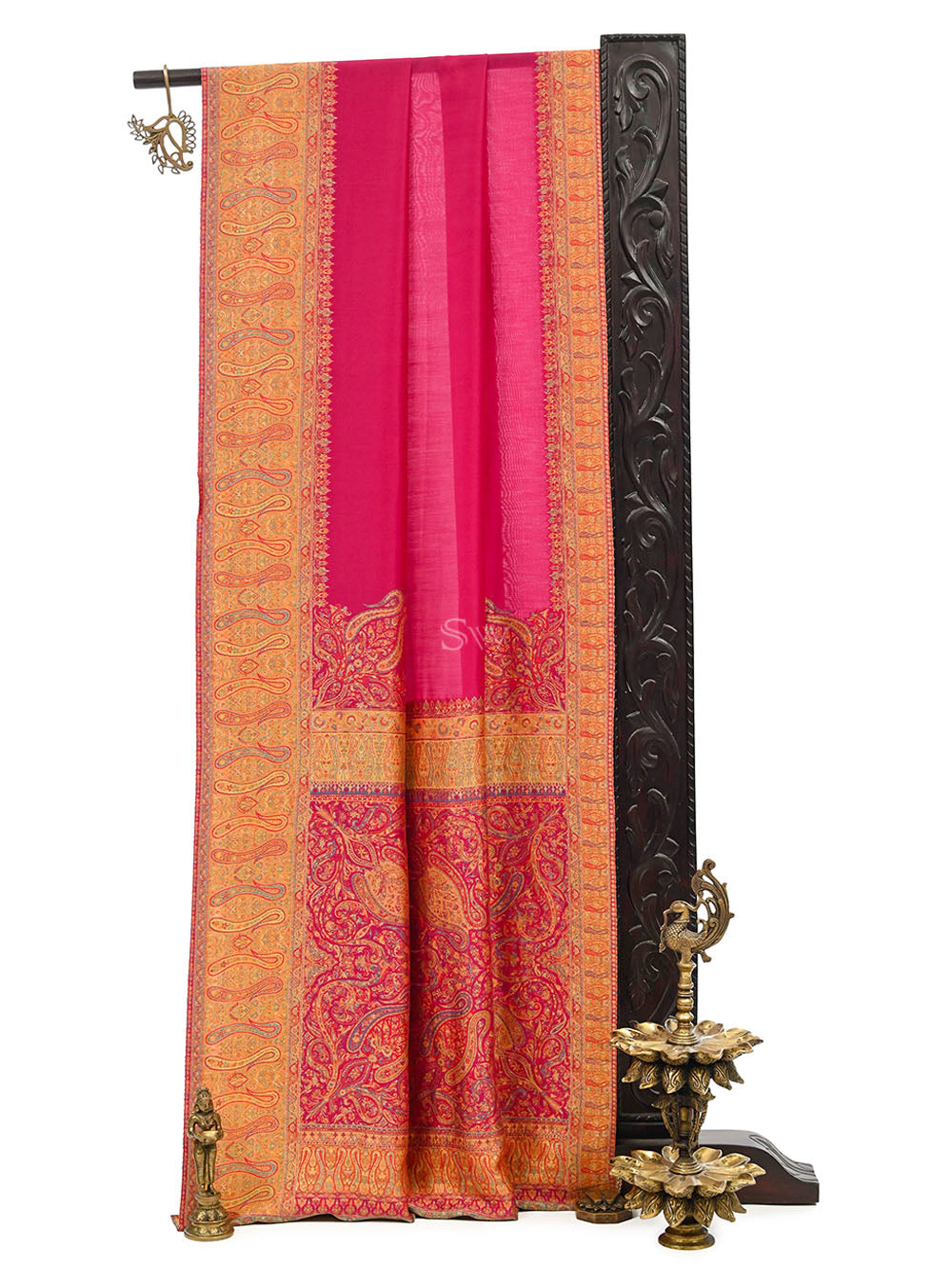 Magenta Pashmina Moonga Silk Handloom Banarasi Saree - Sacred Weaves