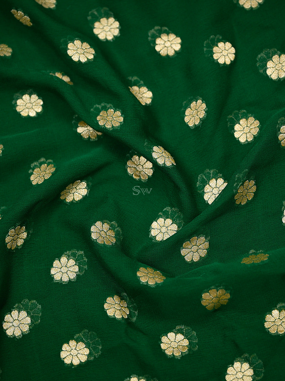 Green Booti Khaddi Georgette Handloom Banarasi Saree - Sacred Weaves