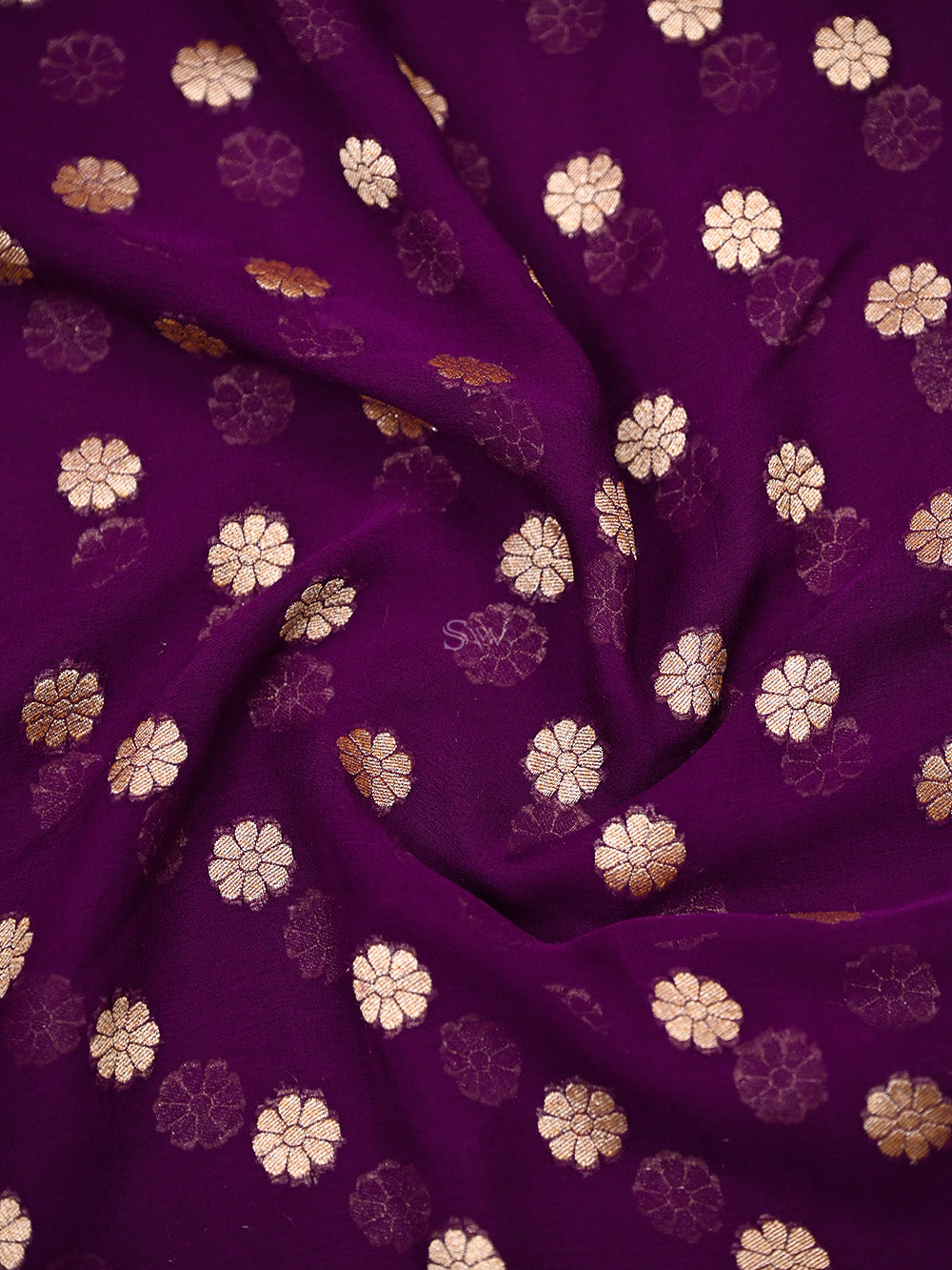 Dark Purple Booti Khaddi Georgette Handloom Banarasi Saree - Sacred Weaves