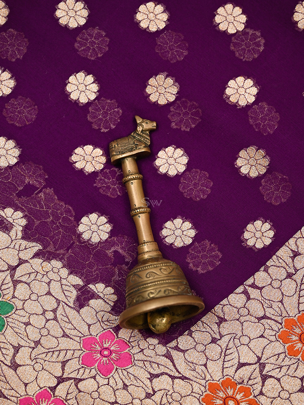 Dark Purple Booti Khaddi Georgette Handloom Banarasi Saree - Sacred Weaves