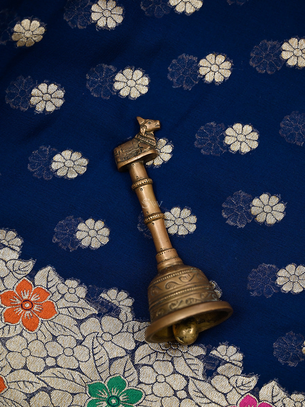 Navy Blue Booti Khaddi Georgette Handloom Banarasi Saree - Sacred Weaves