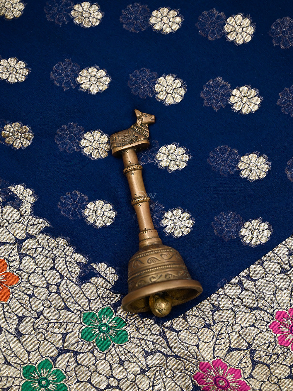 Navy Blue Booti Khaddi Georgette Handloom Banarasi Saree - Sacred Weaves