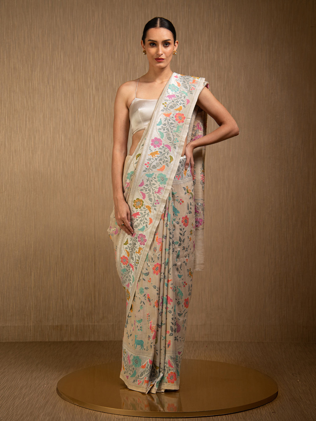 Off White Tussar Georgette Handloom Banarasi Saree