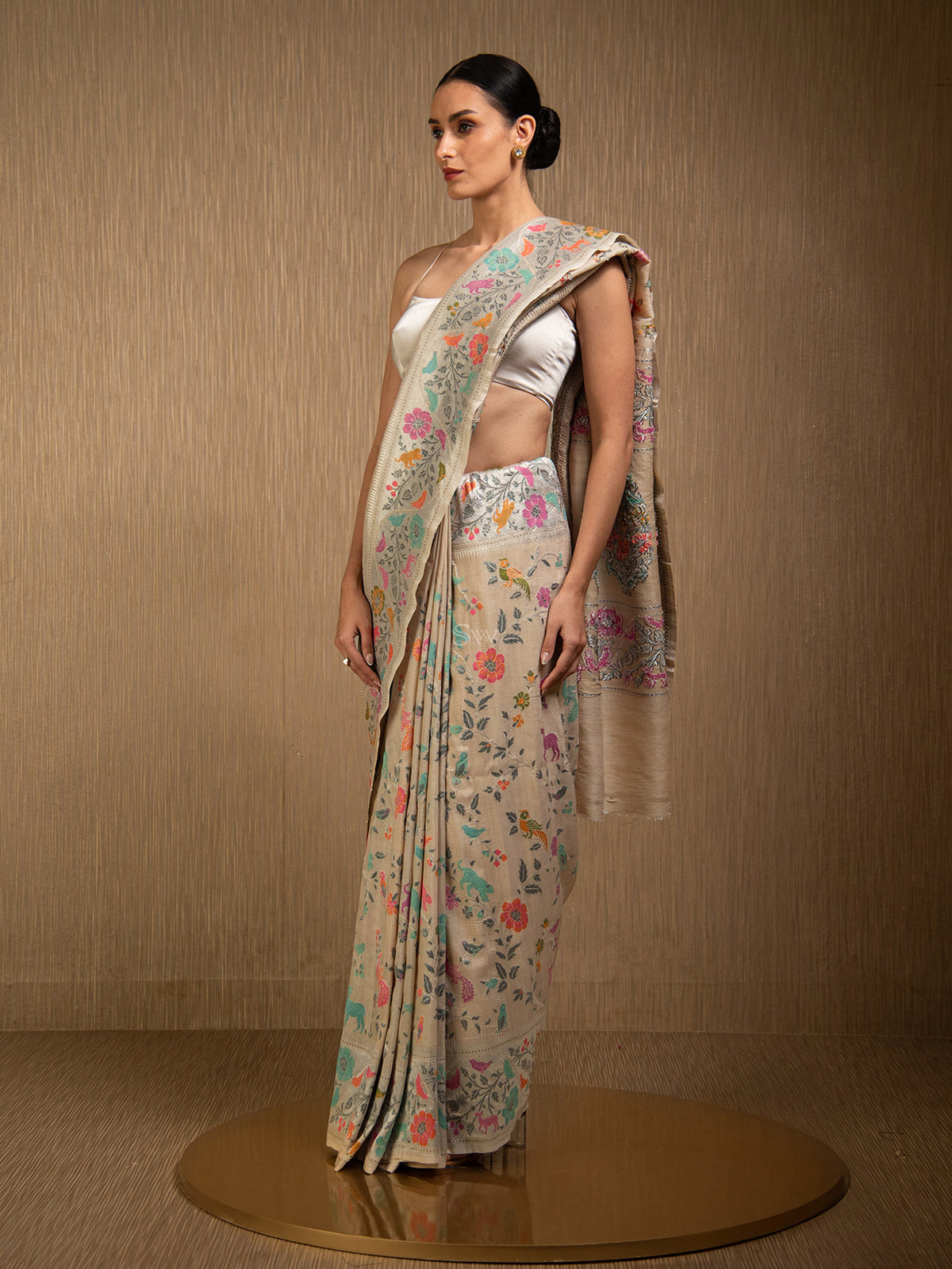 Off White Tussar Georgette Handloom Banarasi Saree