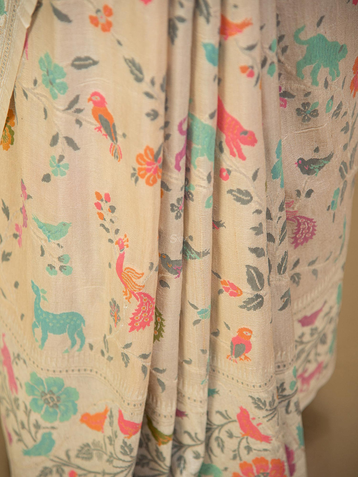 Off White Tussar Georgette Handloom Banarasi Saree