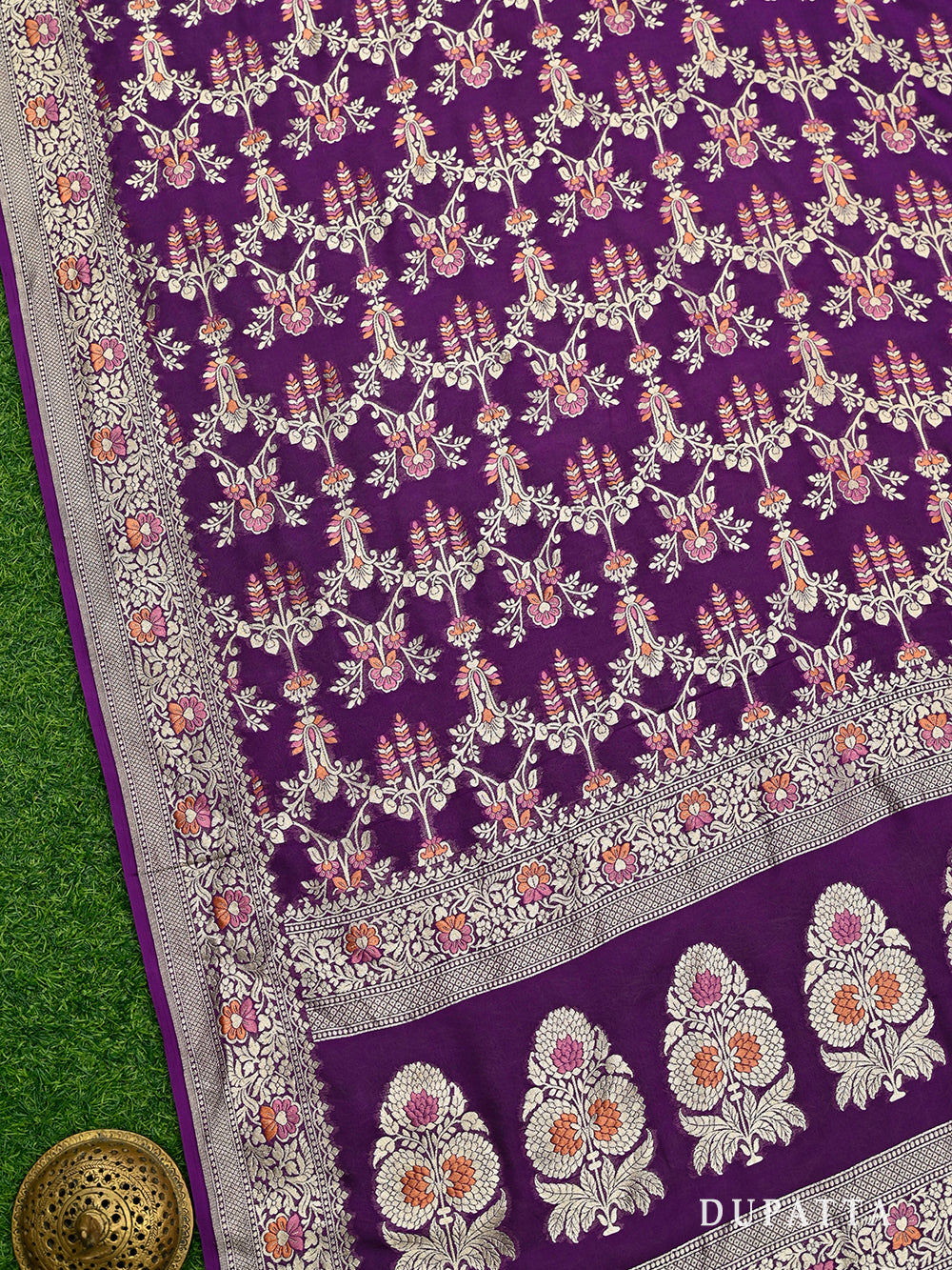 Purple Meenakari Khaddi Georgette Handloom Banarasi Suit - Sacred Weaves