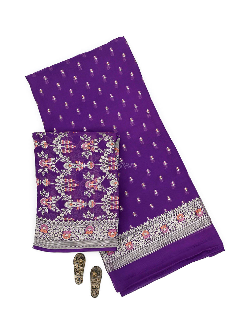 Purple Meenakari Khaddi Georgette Handloom Banarasi Suit - Sacred Weaves