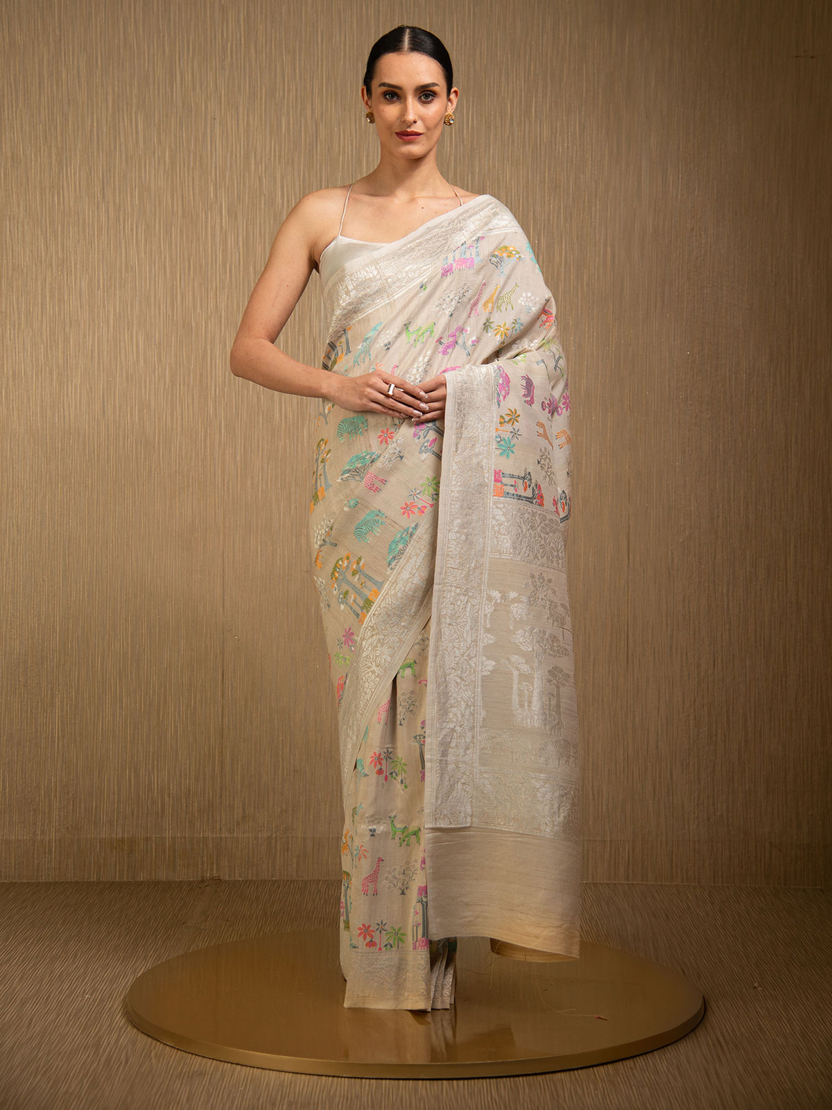 Off White Tussar Georgette Handloom Banarasi Saree