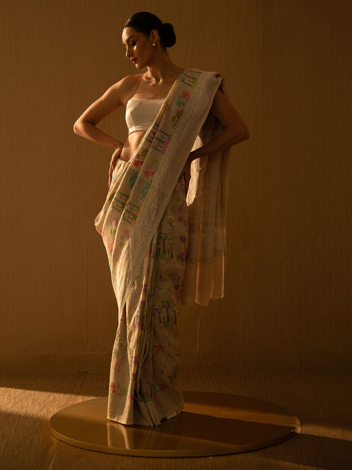 Off White Tussar Georgette Handloom Banarasi Saree