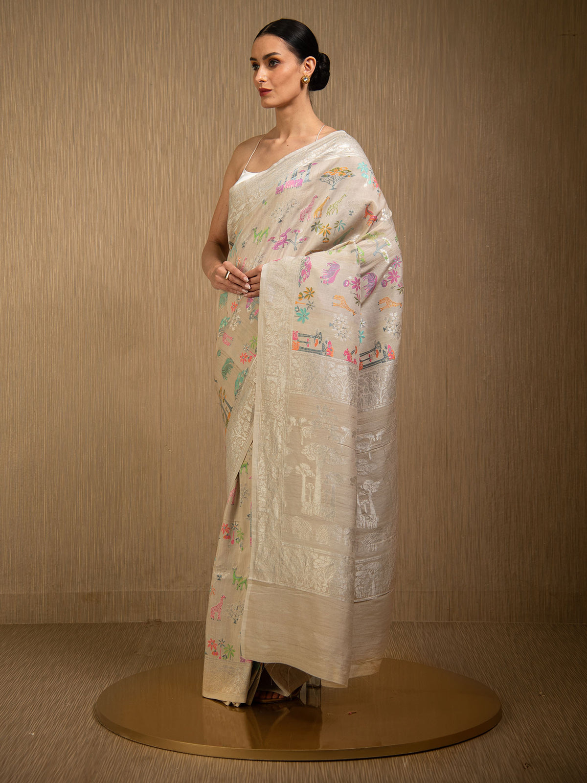 Off White Tussar Georgette Handloom Banarasi Saree