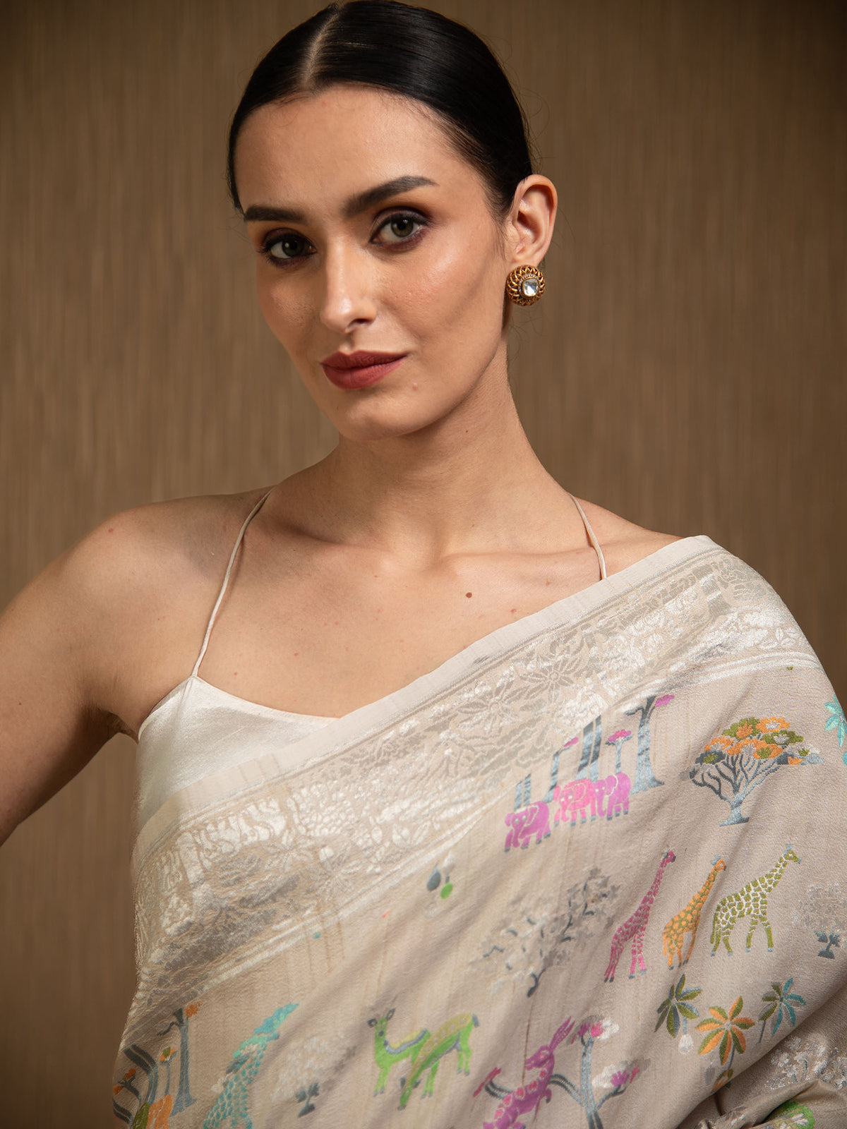 Off White Tussar Georgette Handloom Banarasi Saree