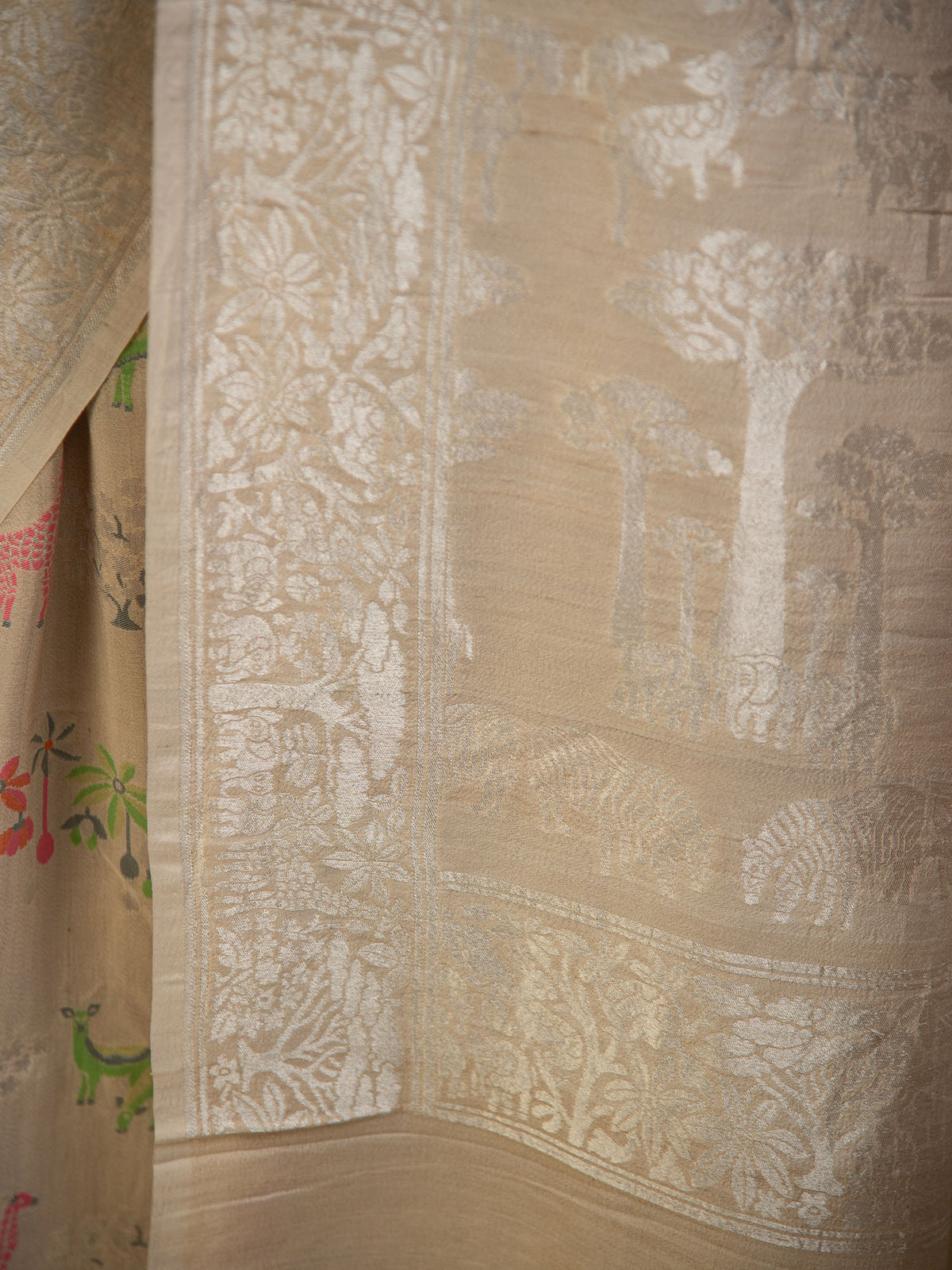 Off White Tussar Georgette Handloom Banarasi Saree